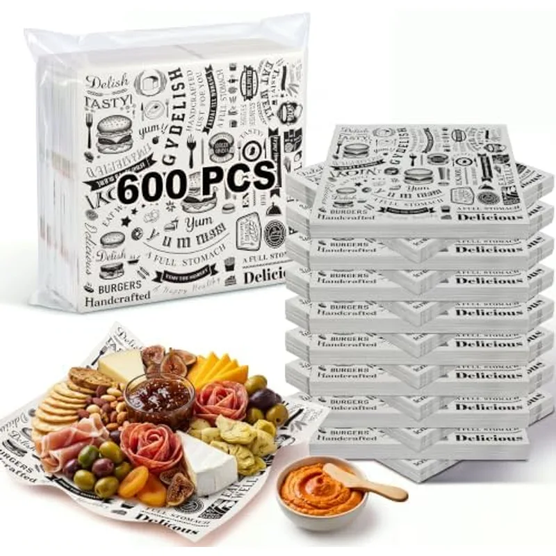 Outus 600 Pcs 12 x 12 Inch Deli Wax Paper Sheets, Black,Grey