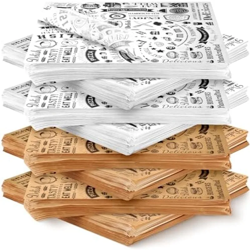 Outus 12 x 12 Inch Deli Wax Paper Sheets, Brown, White