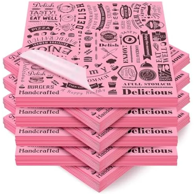 Outus 600 Pcs 12 x 12 Inch Deli Wax Paper Sheets, Pink, Black