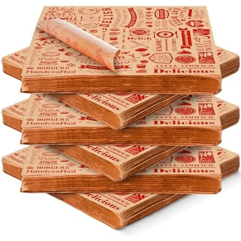 Outus 12 x 12 Inch Deli Wax Paper Sheets, Red on Brown