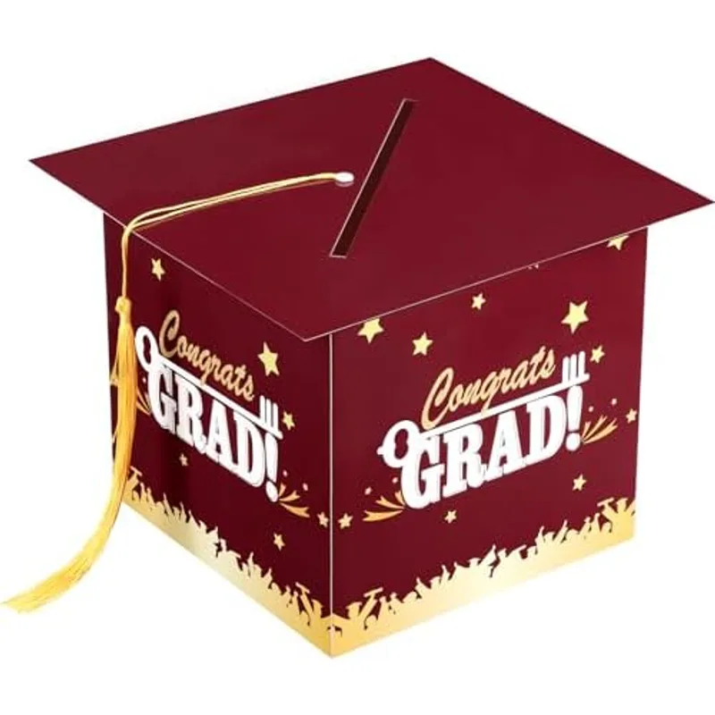 Outus 2026 Graduation Card Box with Tassel Congrats Grad Cap Card Holder for Graduation Gift Box Party Supplies, Maroon