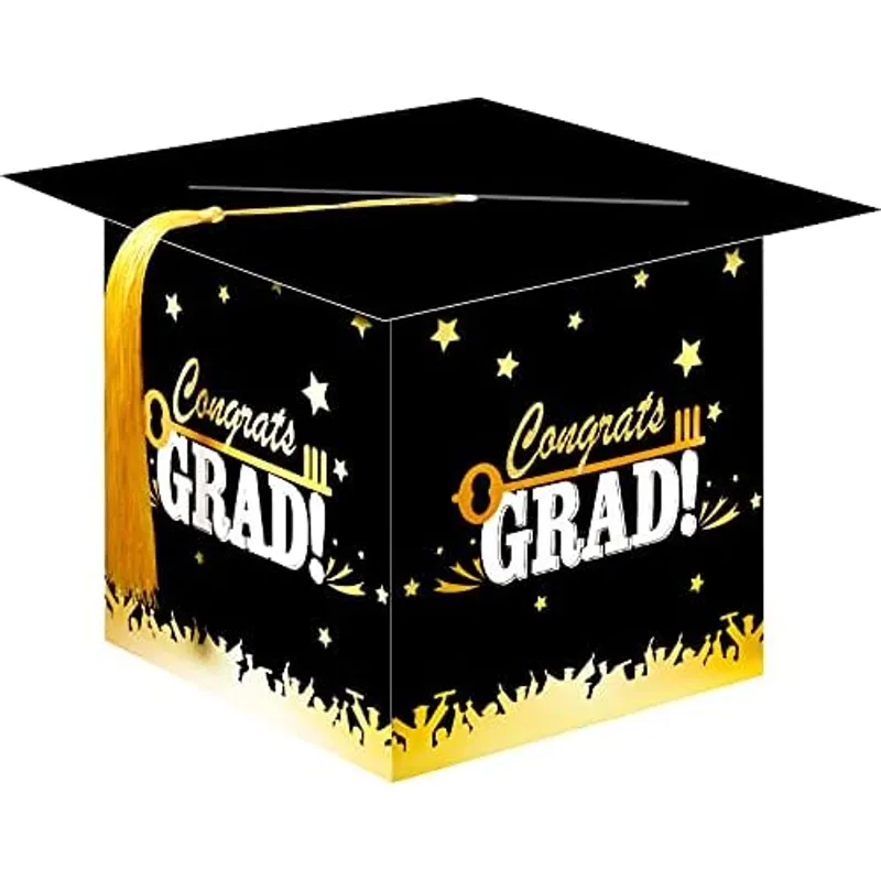 Outus 2026 Graduation Card Box with Tassel Congrats Grad Cap Card Holder for Graduation Gift Box Party Supplies, Black