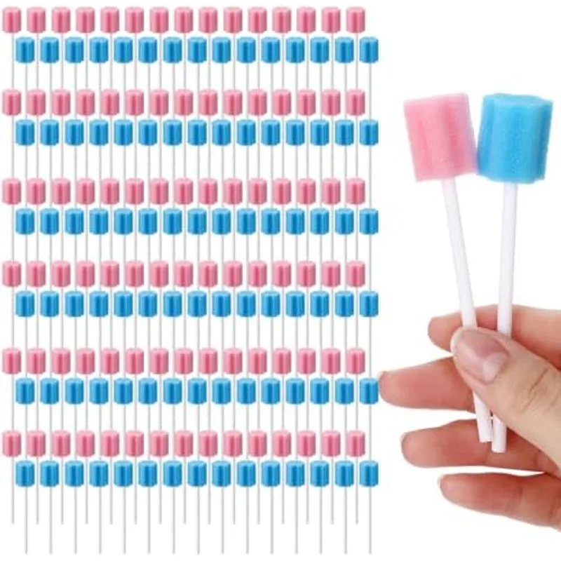 Outus 600pcs 3.74 Inch Disposable Mouth Swabs Soft Sponge Swabs, Pink, Blue