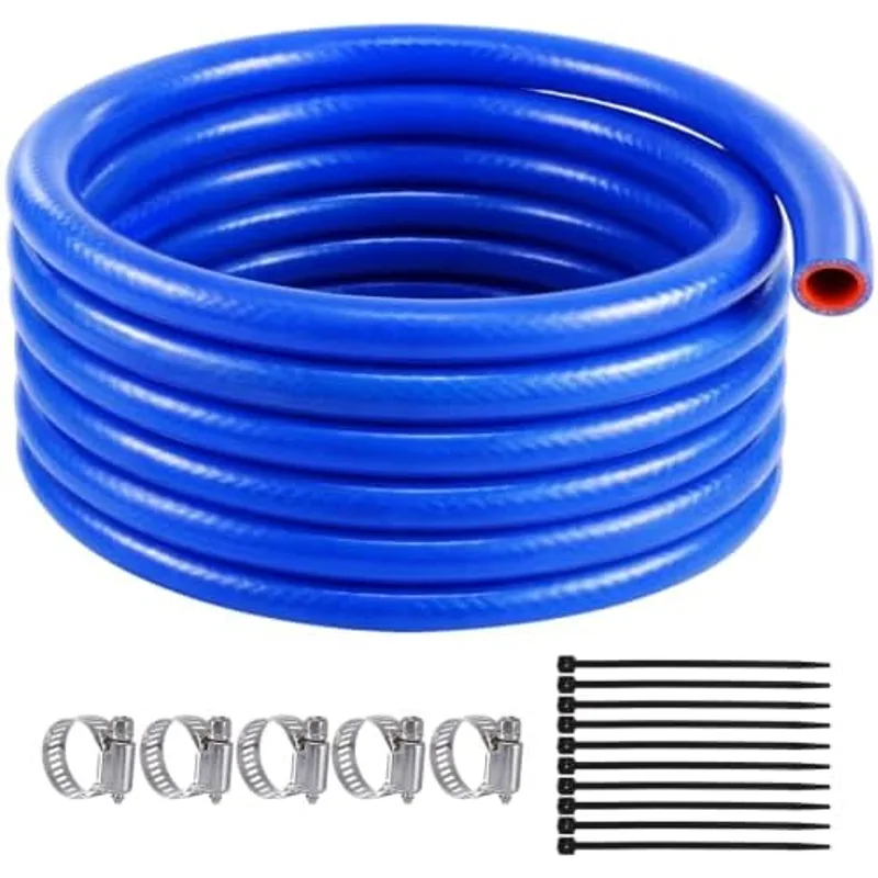 Outus 3/8" ID Silicone Heater Hose 5ft, 5 Clamps 10 Zip Ties, outer blue, inner orange