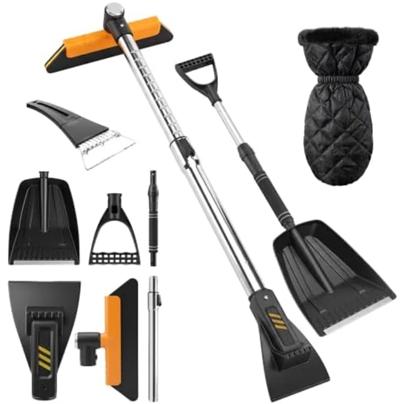 Outus 34'' Extendable Snow Brush & Snow Shovel with Glove, Ice Scraper Kit