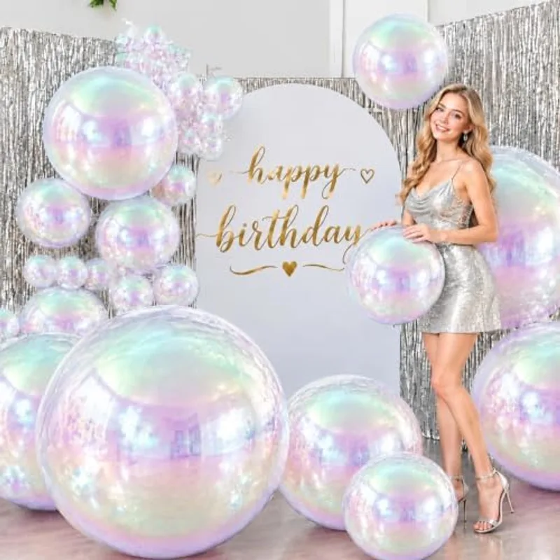 Outus 3 Pcs 50'' 32'' 22'' Giant Iridescent Foil Metallic 4D Balloons, Colorful