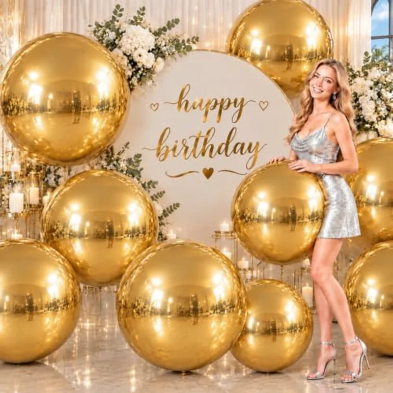 Outus 6 Pcs 50'' Giant Gold Foil Metallic 4D Balloons