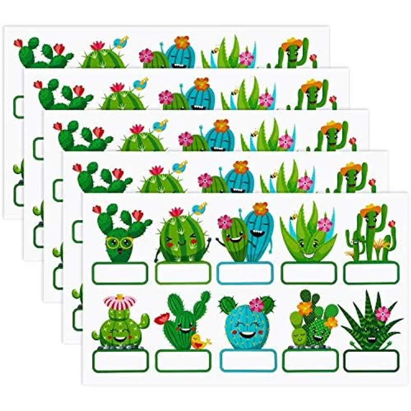 Outus 50 Pieces 50 Pcs Cactus Name Tags Labels Stickers for Classroom Desk, Multi Color