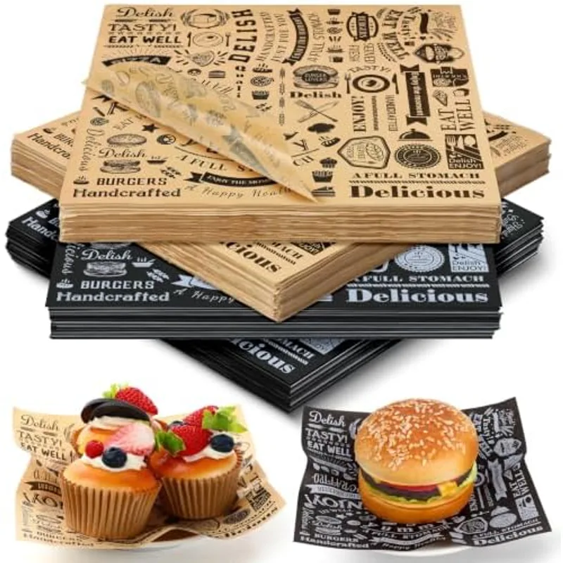 Outus 500 Pcs 7 x 7 Inch Deli Wax Paper Sheets (Black and Brown)
