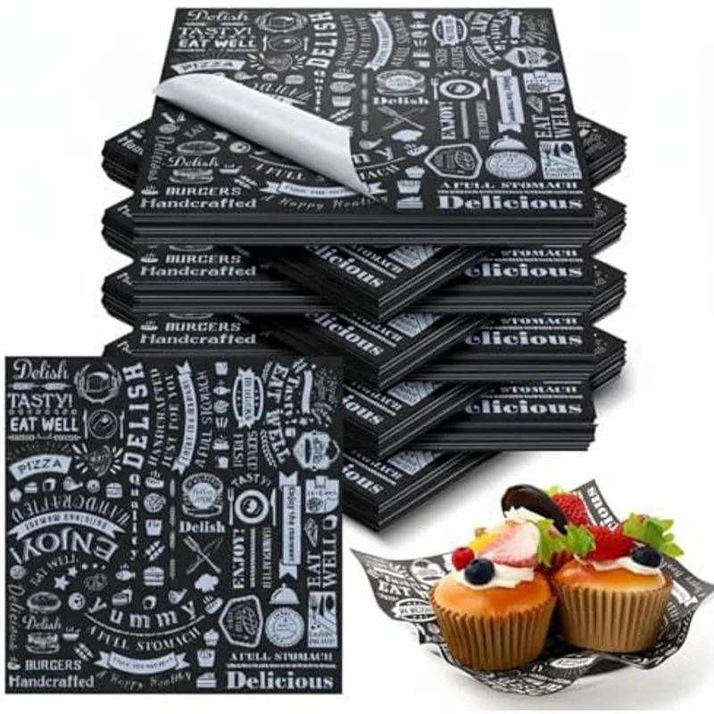 Outus 7 x 7 Inch Deli Wax Paper Sheets, Black