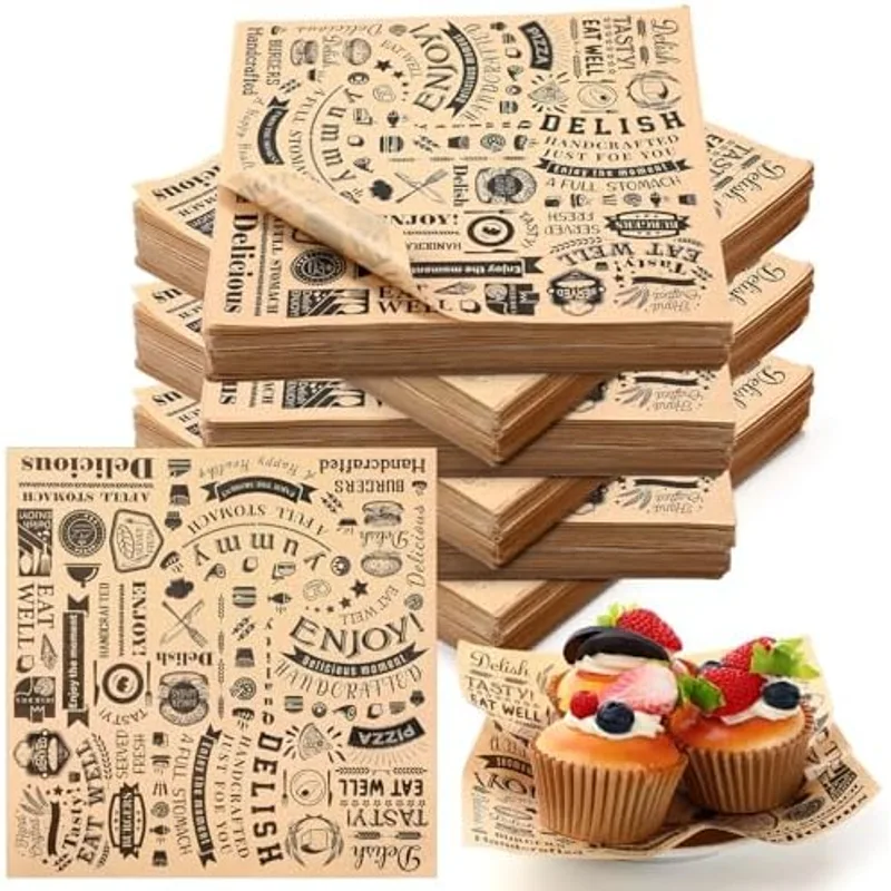 Outus 7 x 7 Inch Deli Wax Paper Sheets, Brown