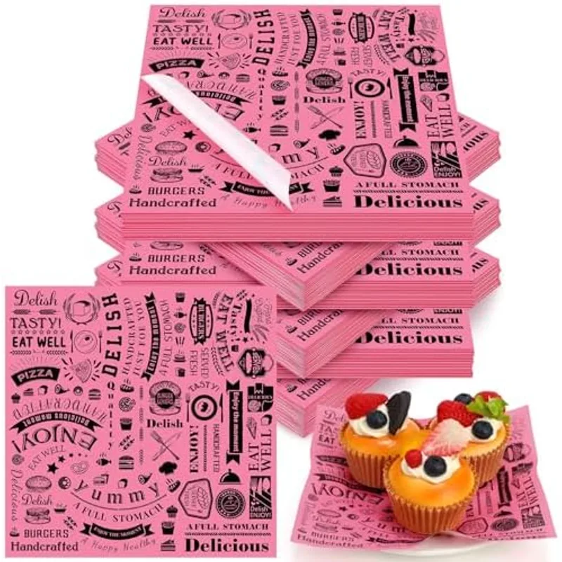 Outus 500 Pcs 7 x 7 Inch Deli Wax Paper Sheets, Pink