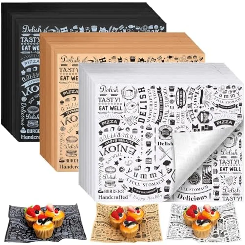Outus 600 Pcs 8 x 10 Inch Deli Wax Paper Sheets, Black,White,Brown