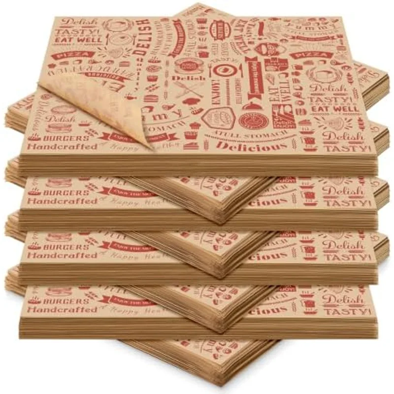 Outus 600 Pcs 8 x 10 Inch Deli Wax Paper Sheets, Red on Brown