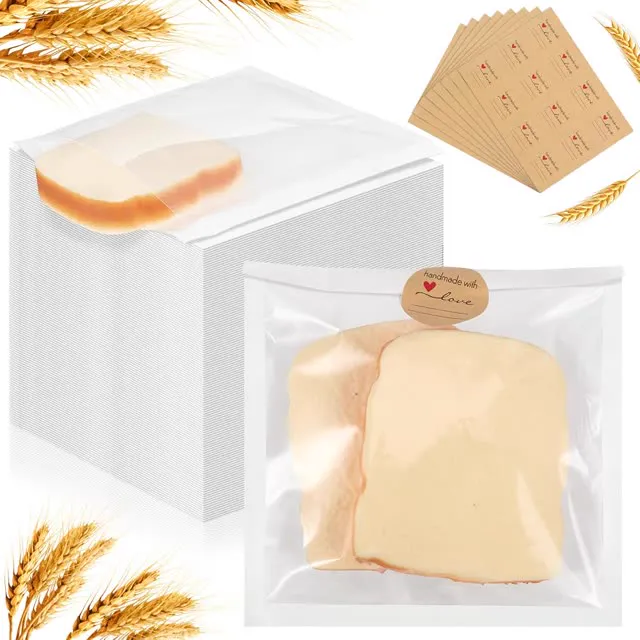 Outus 400 Pcs Cookie Packaging Bags with Seal, 7.1 x 7.5 Inch Bakery Pastry Bags with Window, Heat Sealable Grease Resistant Paper (White)