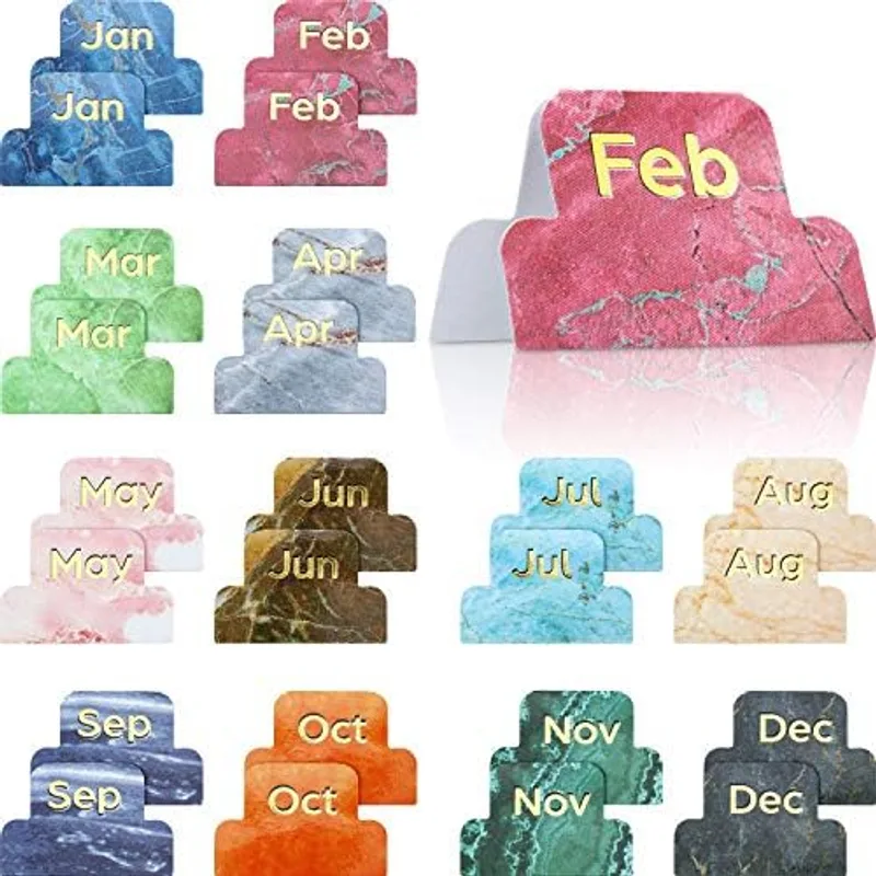Outus 24 Pcs Adhesive Monthly Planner Tabs Colorful Calendar Plan Stickers, Neutral Metallic