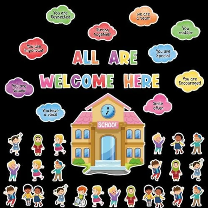 Outus 62 Pcs All are Welcome Bulletin Board Classroom Decorations, Bright Color