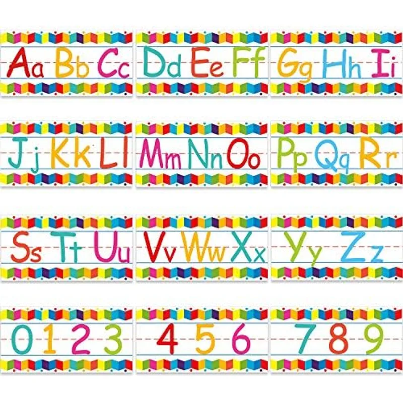 Outus 12 Pcs Alphabet Number Line Border Strips for Wall Classroom, White