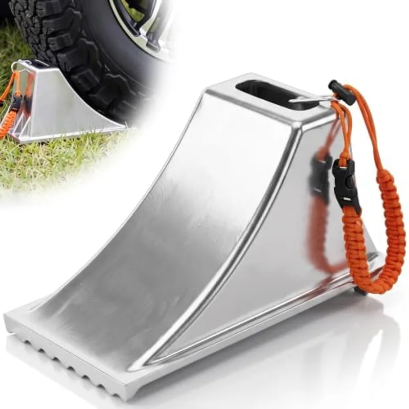 Outus Aluminum Wheel Chock with Paracord Handle Hook, 6.25 x 12.25 x 7 Inch