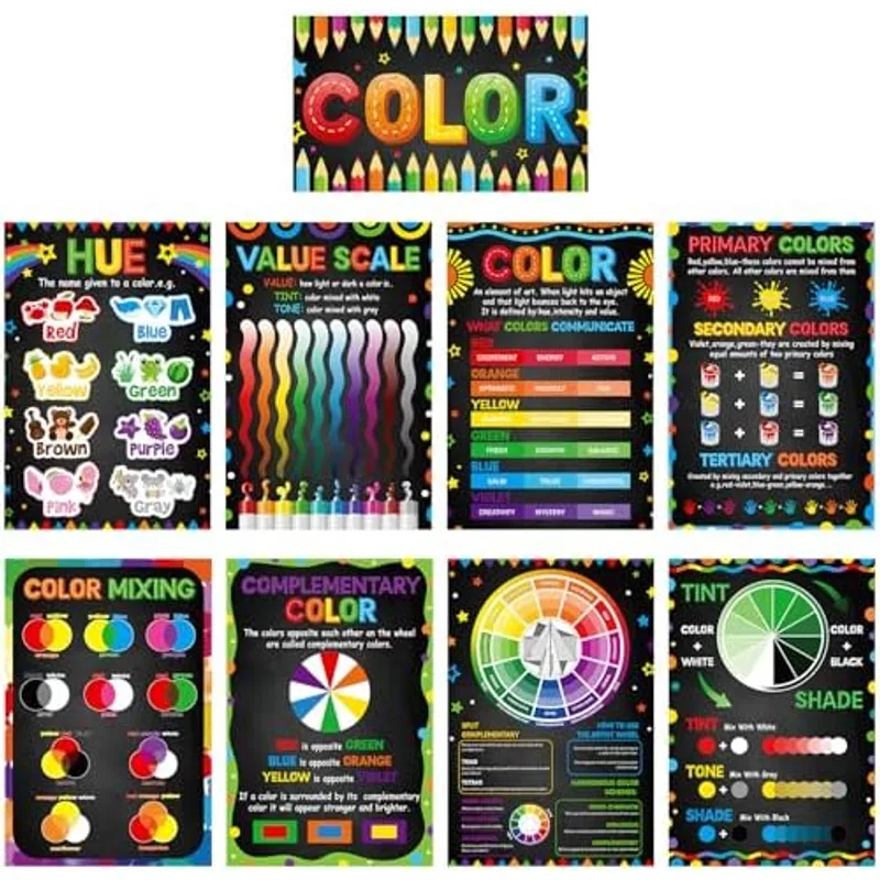 Outus 9 Pcs Art Posters Classroom Decor Back to School, Classic, Black