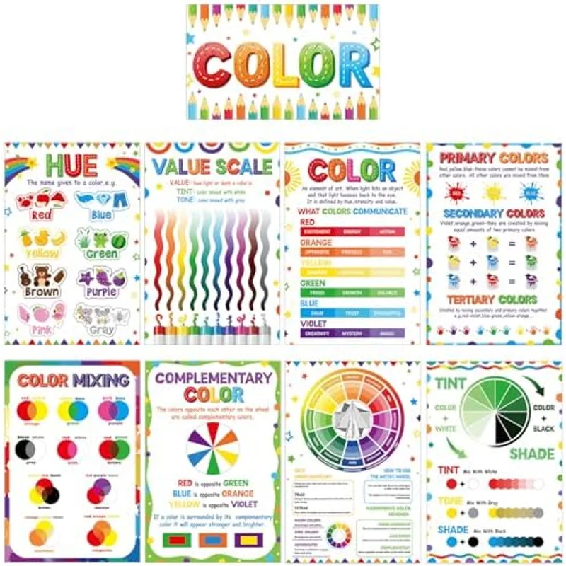 Outus 9 Pcs Art Posters Classroom Decor Back to School, Classic, White
