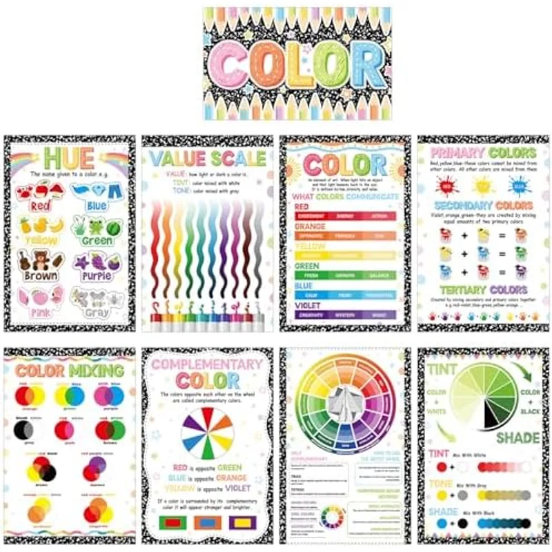 Outus 9 Pcs Art Posters Classroom Decor Back to School, Composition, White