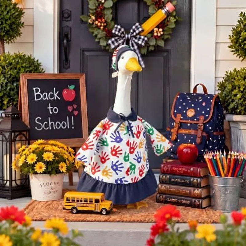 Outus Art Teacher Back to School Porch Goose Outfit with Handprint Dress