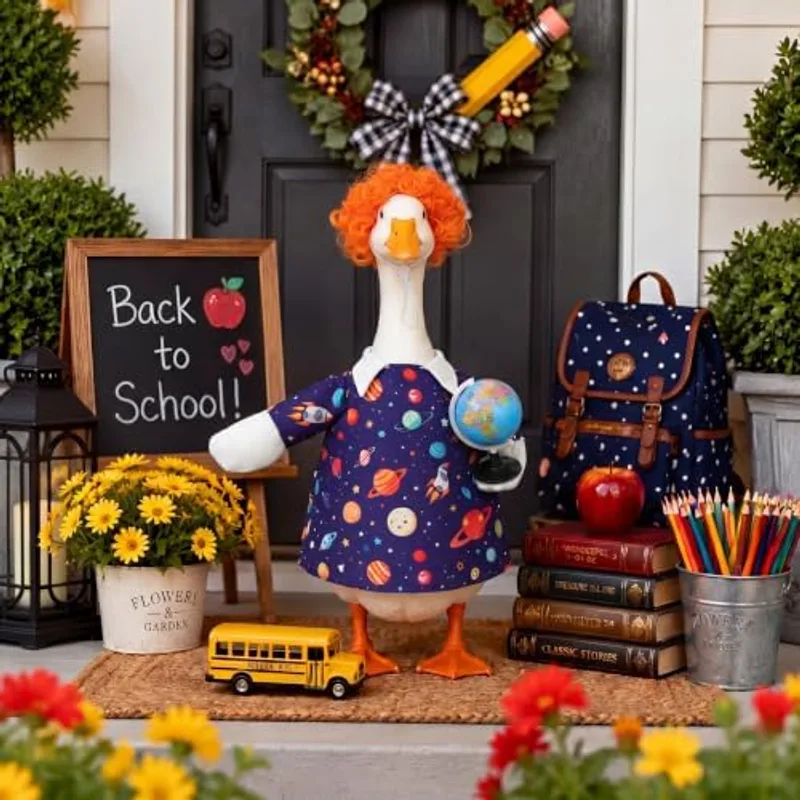 Outus Back to School Porch Goose Outfit Galaxy Dress Orange Wig Globe, Science