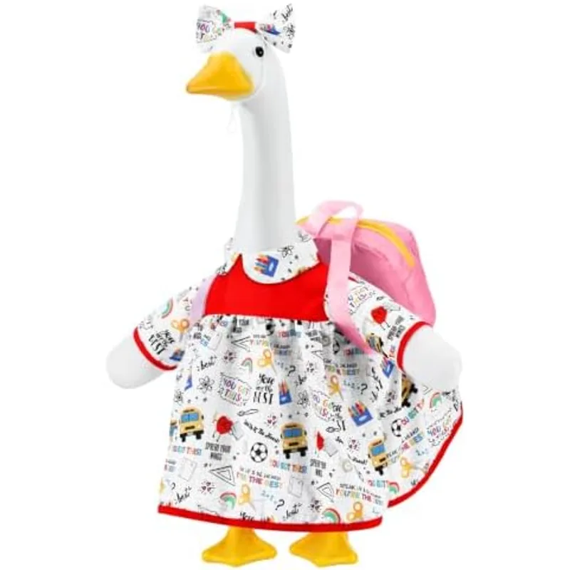 Outus Back to School Porch Goose Outfit with Doodle Dress and Schoolbag, First Day of School