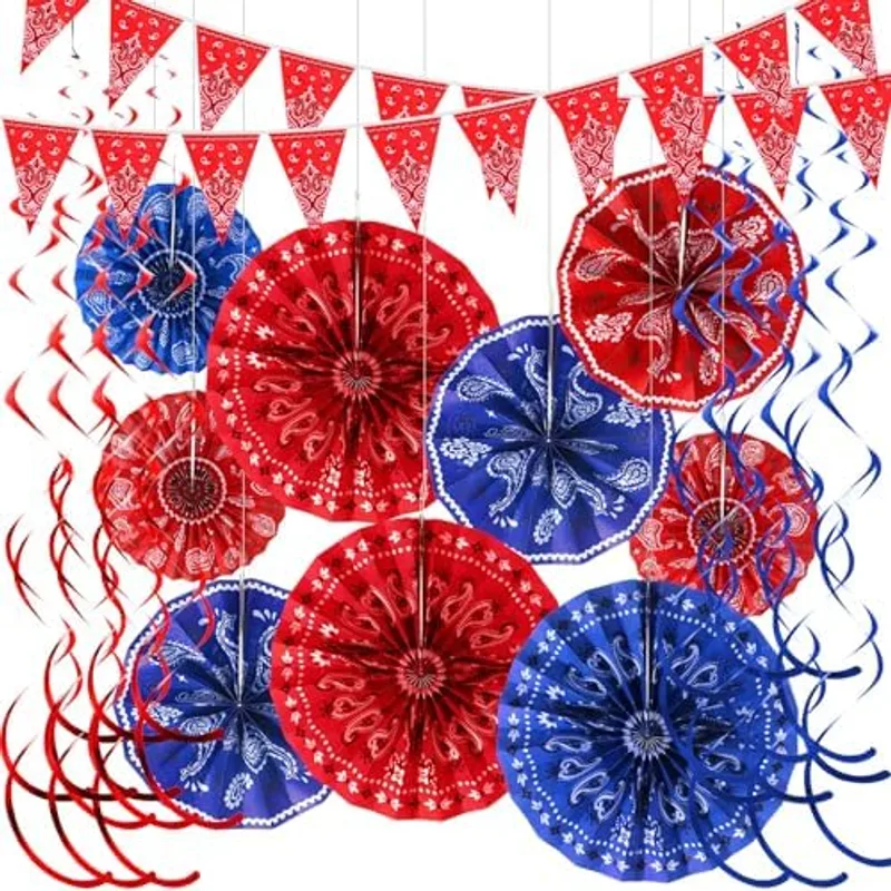 Outus 23 Pcs Bandana Paper Fans Western Cowboy Party Decorations