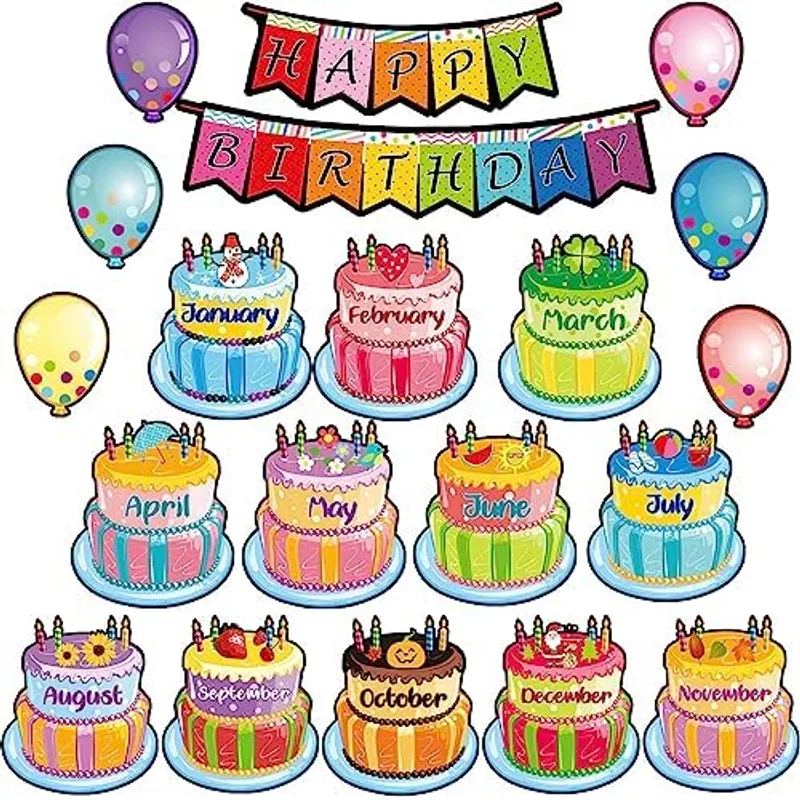 Outus 20 Pcs Birthday Bulletin Board Chart Classroom Set,Black Dot Style