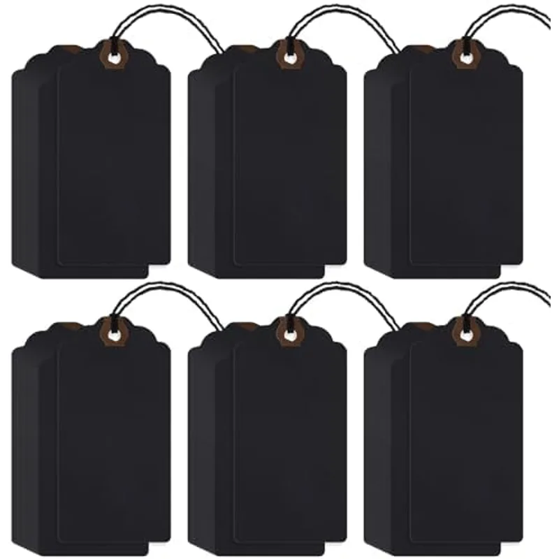 Outus Blank Large Paper Gift Tags, Black, 4 3/4" X 2 3/8"