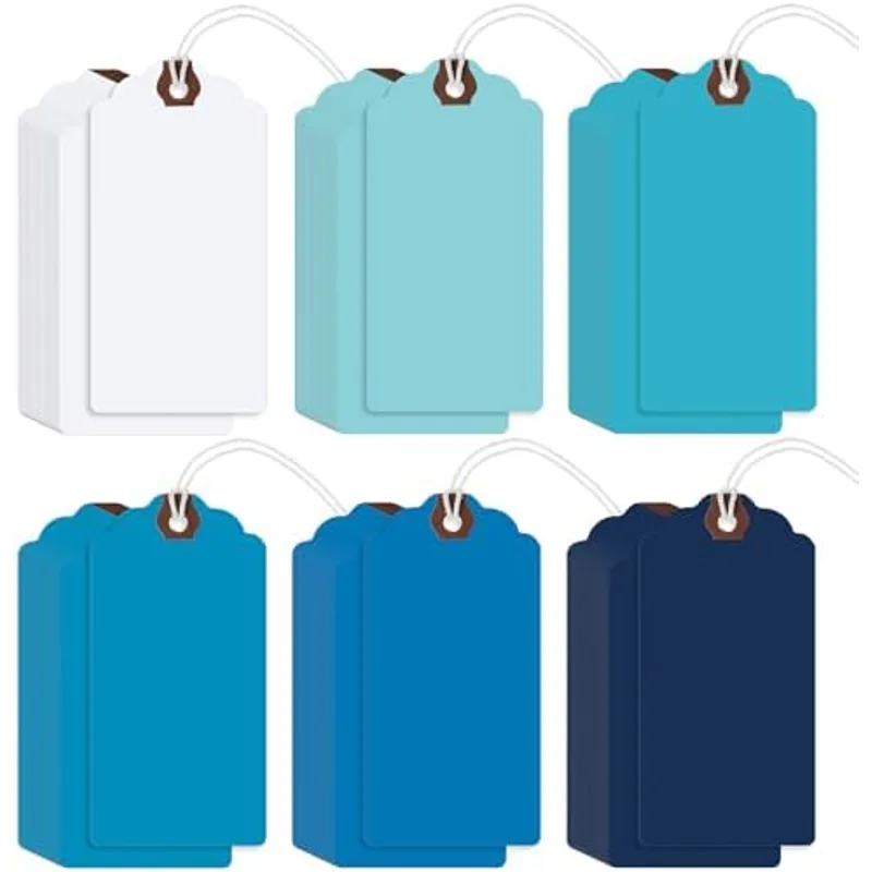 Outus 60 Pcs Blank Large Paper Gift Tags, Gradient Blue, 4 3/4" X 2 3/8"