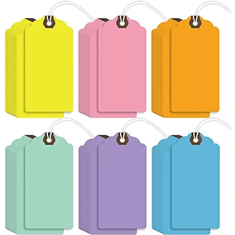 Outus 60 Pcs Blank Large Paper Gift Tags, Macaron Color, 4 3/4" X 2 3/8"