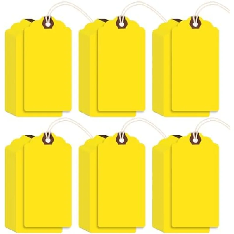 Outus 60 Pcs Blank Large Paper Gift Tags, Yellow, 4 3/4" X 2 3/8"