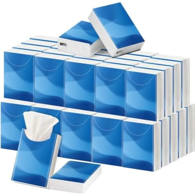 Outus 50 Pack Blue Wave Travel Size Pocket Tissues 400 Sheet Total