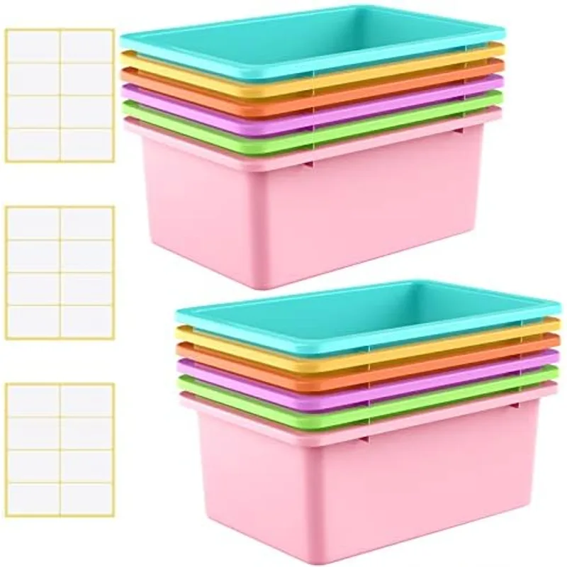Outus 24 Pack Book Bins Classroom Cubby Storage Bins Bulk, Candy Color