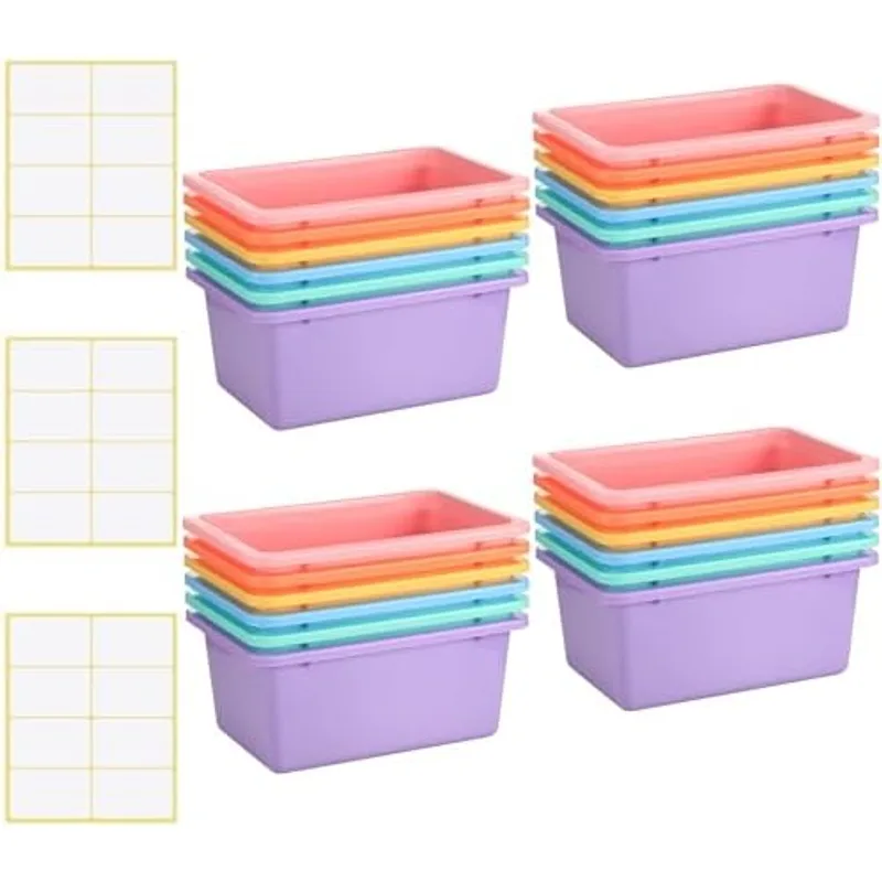 Outus 24 Pack Book Bins Classroom Cubby Storage Bins Bulk, Macaron Color