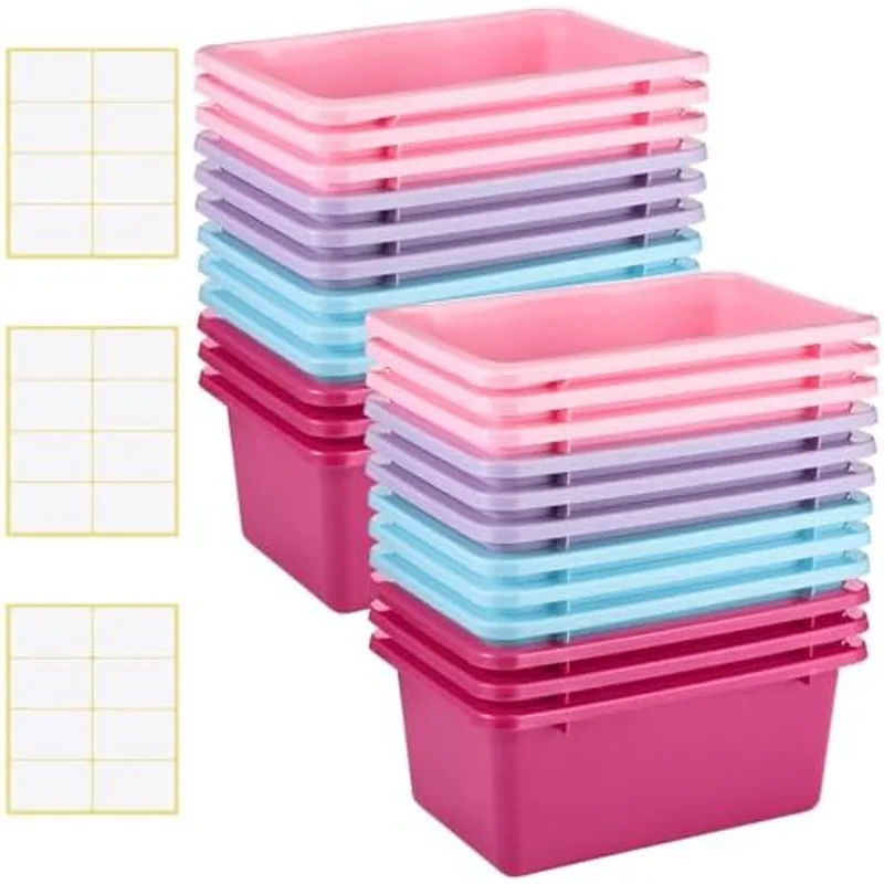 Outus 24 Pack Book Bins Classroom Cubby Storage Bins Bulk, Pastel Color