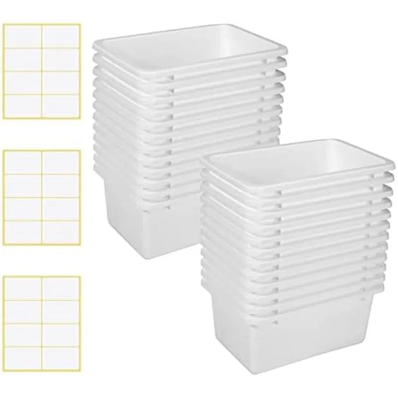 Outus 24 Pack Book Bins Classroom Cubby Storage Bins Bulk, White