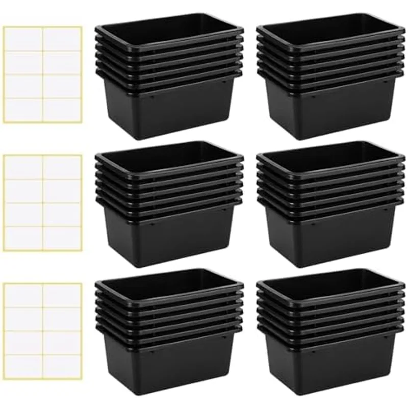 Outus 36 Pack Book Bins Classroom Plastic Cubby Storage Bins, Black