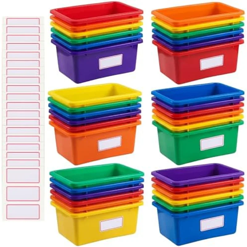 Outus 36 Pack Book Bins Classroom Plastic Cubby Storage Bins, Rainbow Color