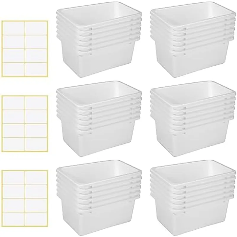 Outus 36 Pack Book Bins Classroom Plastic Cubby Storage Bins, White
