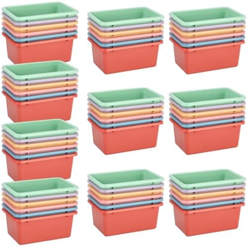 Outus 60 Pack Book Bins for Classroom Plastic Cubby Bins, Macaron