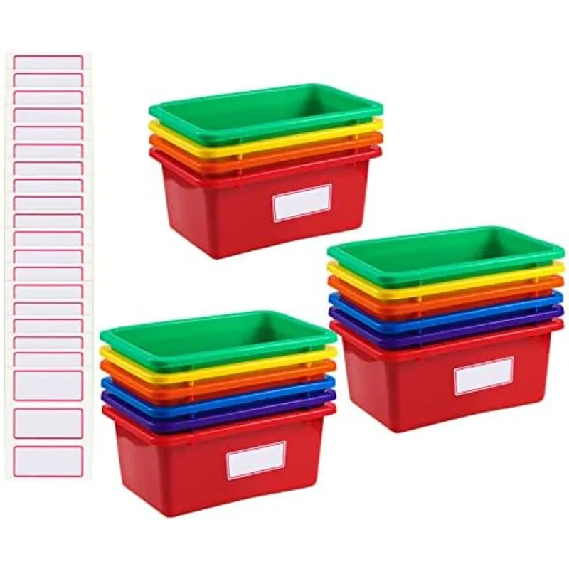 Outus Book Bins for Classroom Plastic Cubby Bins, Rainbow Color