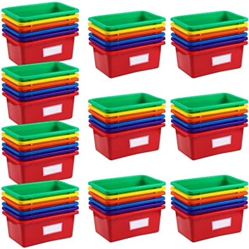Outus Book Bins for Classroom Plastic Cubby Bins, Rainbow Color
