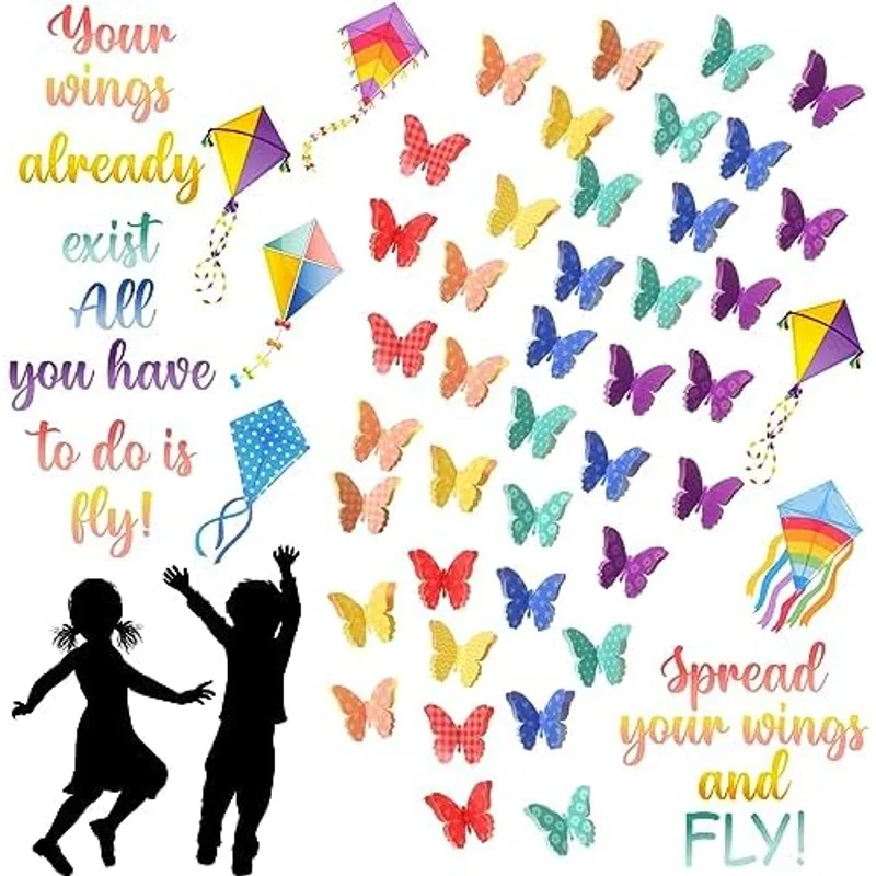 Outus 120 Pcs Butterfly Bulletin Board Decorations Colorful 3D Butterflies Classroom Decorations with Motivational Quote Cutouts for Back to School Classroom Bulletin Board Decor Wall Poster DIY Craft, Red
