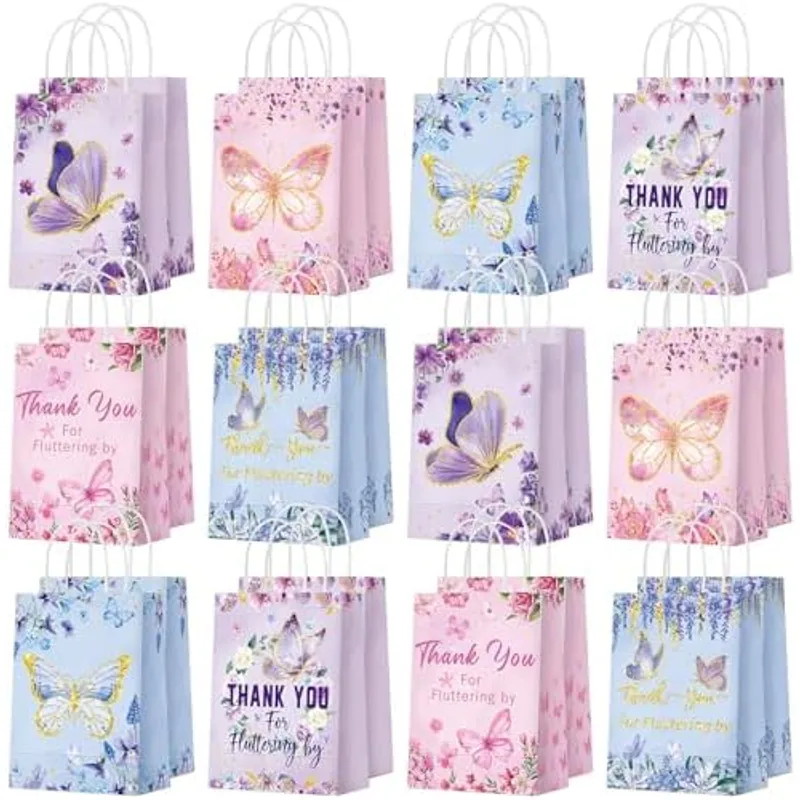 Outus 24 Pcs Butterfly Party Favors Bags Butterfly Goodie Gift Paper Bags