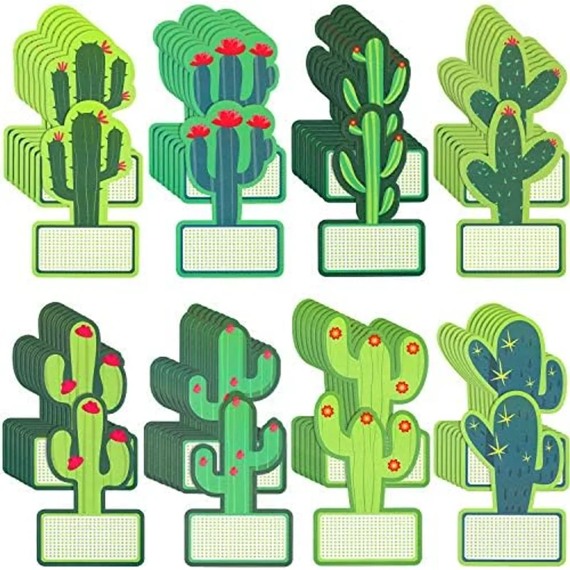 64 Pieces Cactus Cutouts Bulletin Board Decor Name Tags Stickers Cactus Theme Labels for Classroom Bulletin Board Decorations, Green
