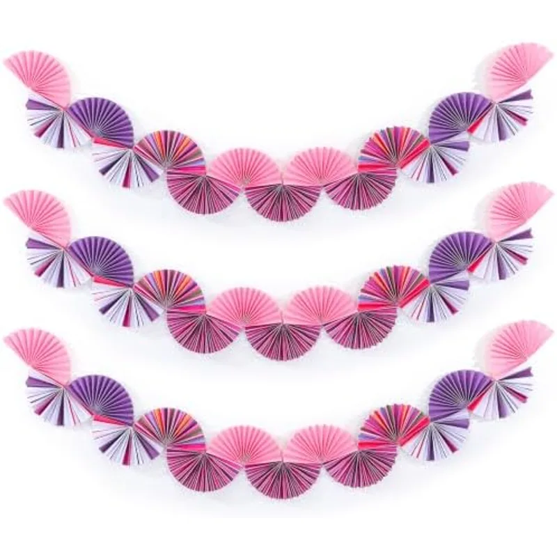Outus 3 Pack Candy Themed Paper Fan Garland Candy Hanging Decor, Pink